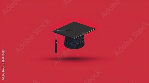 a black graduation cap on a red background.