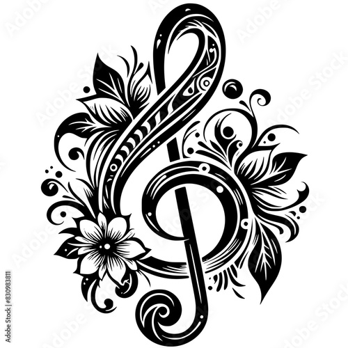 treble clef with flower element