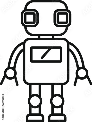 Cute cartoon robot icon illustration in simple black and white line art design, perfect for technology, artificial intelligence, and automation concepts