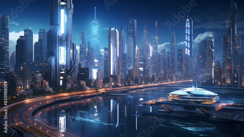 A futuristic city with fantastic neon lights.