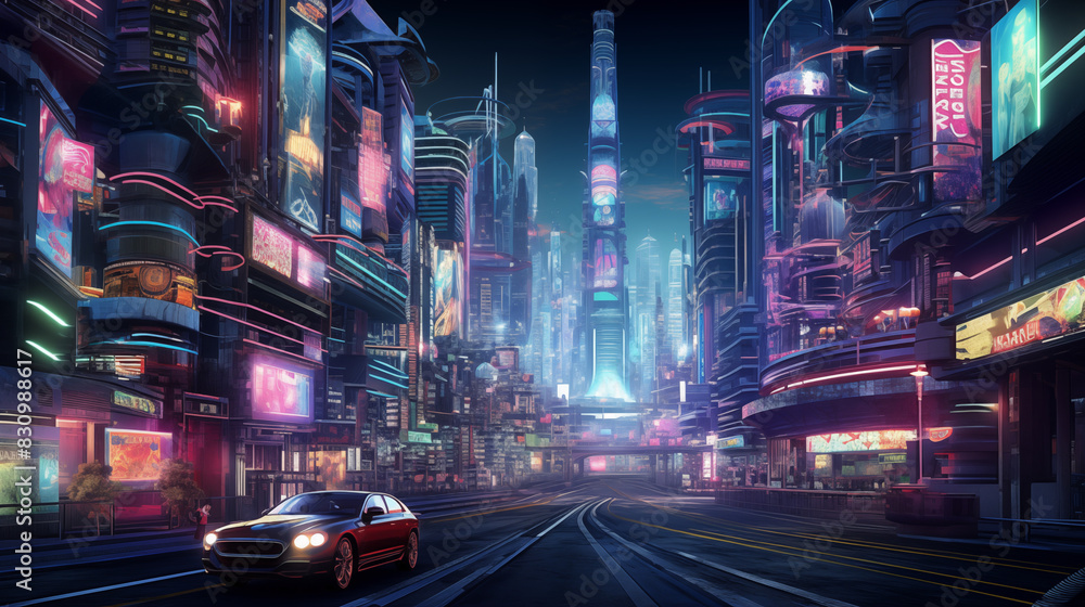 A futuristic city with fantastic neon lights. A futuristic city with fantastic neon lights.