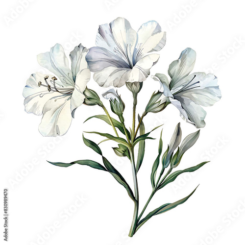 Vintage watercolor flower and wildflowers isolated on white background, old botanical illustration 