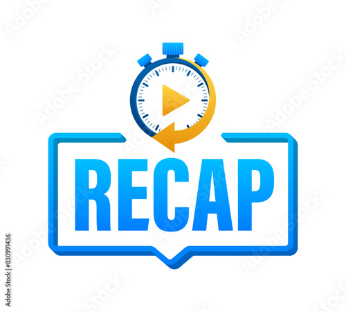 Recap, video play button replay. Watching on streaming. Vector stock illustration.