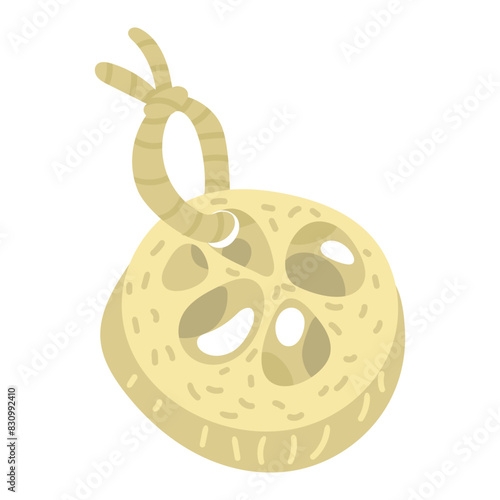 Natural loofah washcloth with a textured fibrous surface in light color with a rope. Washcloth is a natural and eco-friendly alternative to synthetic sponges. Environmental illustration, no plastic