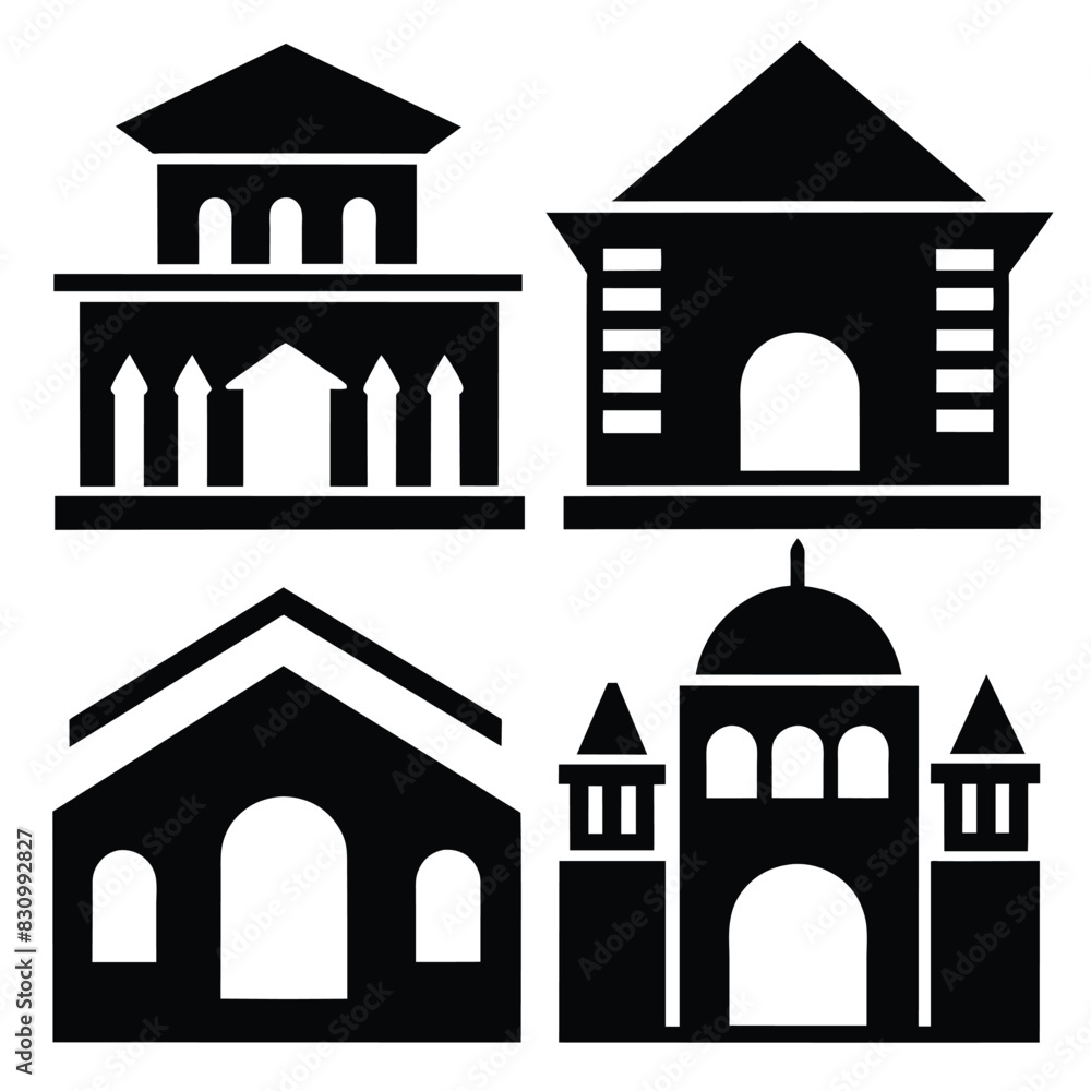 Set of Atrium hall vector icon black vector on white background