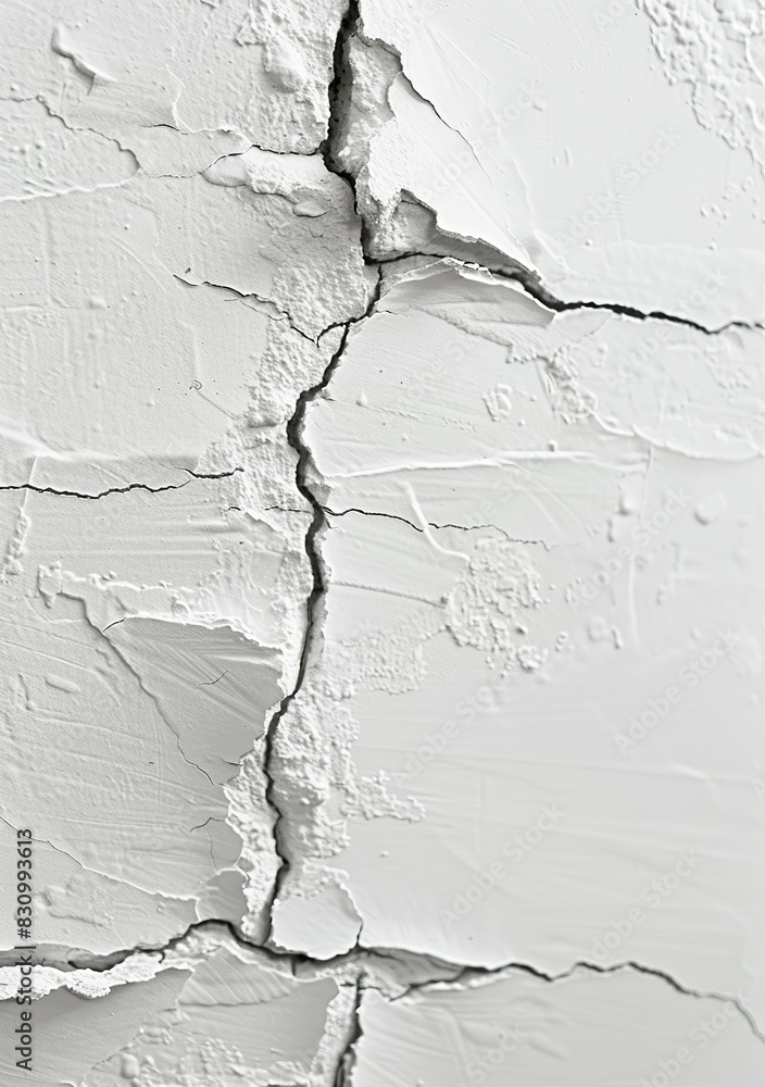 Fototapeta premium White Cracked Wall Texture Close-Up.