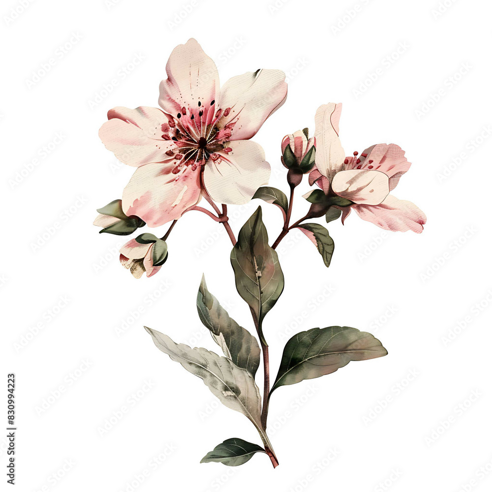Fototapeta premium Vintage watercolor flower and wildflowers isolated on white background, old botanical illustration 