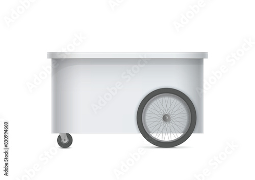 Promotion counter on wheels. Retail Trade Stand Isolated on the white background. MockUp Template For Your Design. Vector illustration.