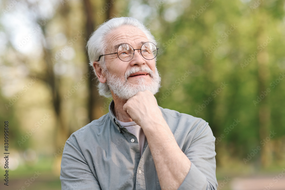 Portrait of happy grandpa with glasses in park Portrait of happy grandpa with glasses in park