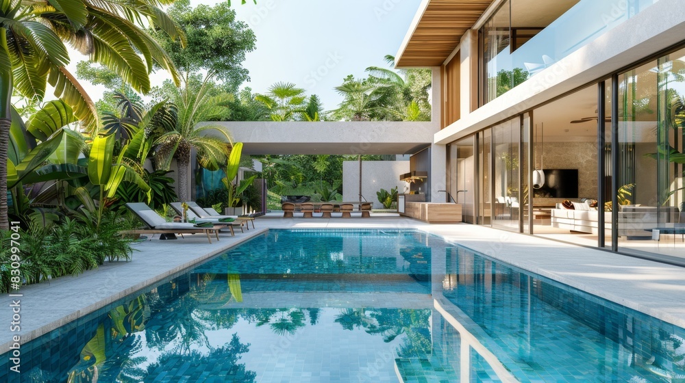 Obraz premium Tropical Pool Villa with Green Garden - Exterior and Interior Design