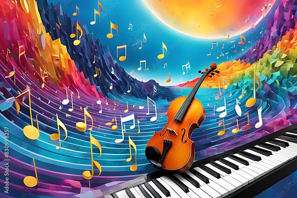 Fototapeta premium Immersive 3D Musical Landscape with Vibrant Colors and Patterns