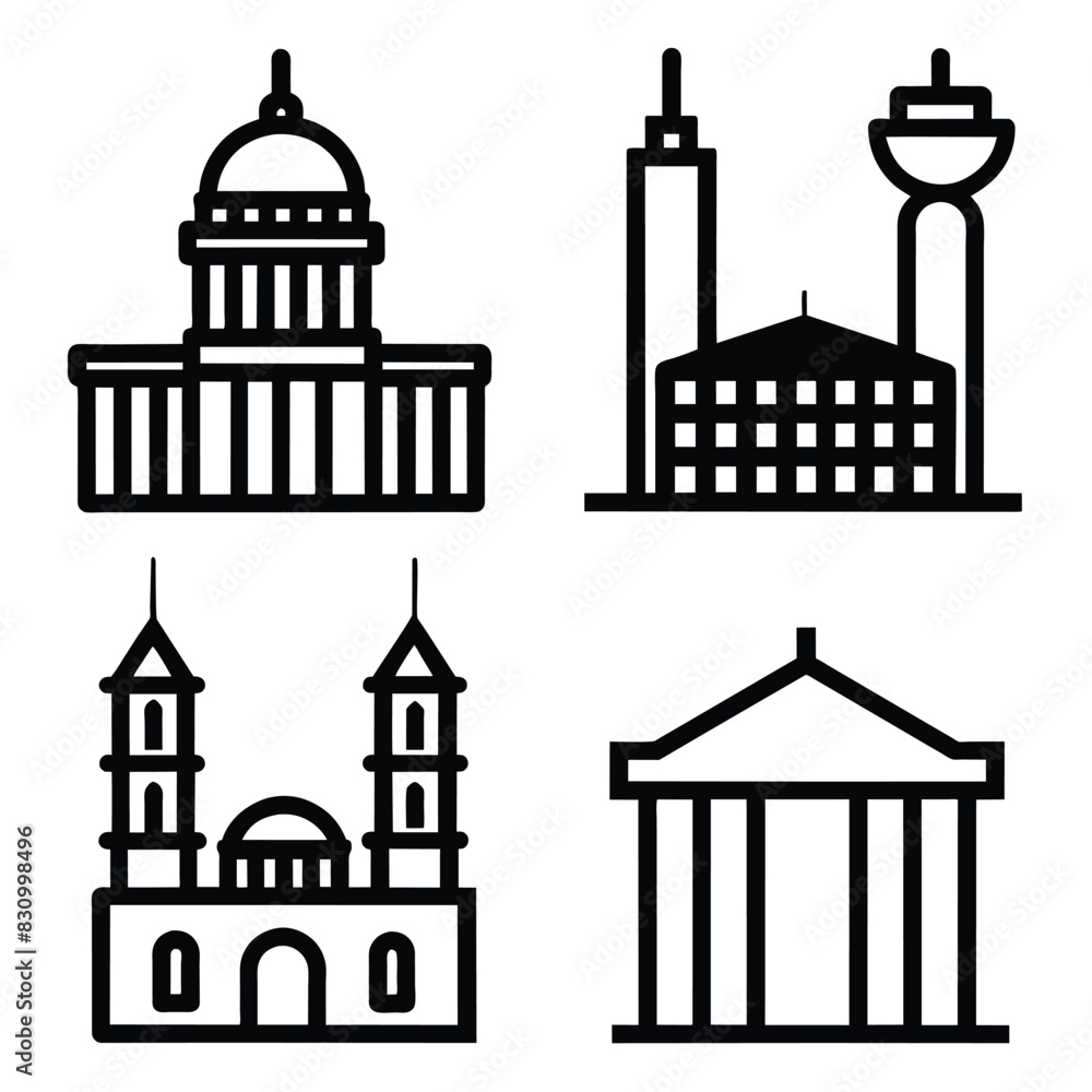 Set of Berlin city landmark line icon black vector on white background