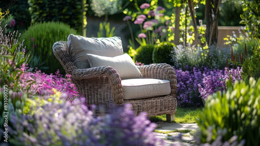 Obraz premium Garden Reading Nook with Comfortable Outdoor Armchair