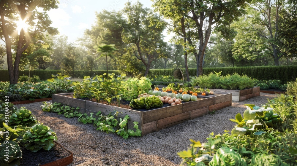 Fototapeta premium Family Vegetable Garden for Growing Vegetables and Herbs