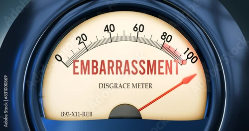 Embarrassment and Disgrace meter that is in full, hitting the end of the scale, showing an extremely high level of embarrassment, overload of it, too much of it. Maximum value, off the charts.
