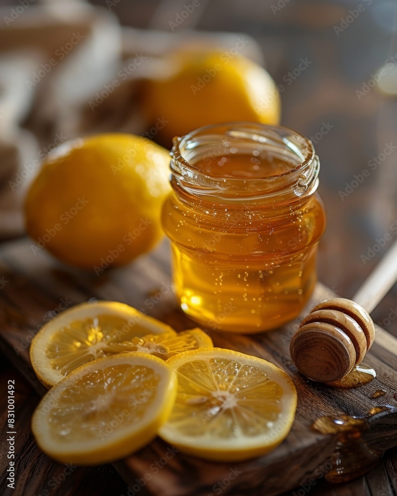 Honey and Lemon Slices with Jar of Honey
Honey and Lemon Slices with Jar of Honey