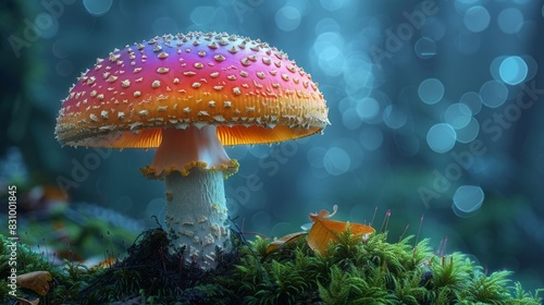 Red toadstool mushroom forest, Fantastic wonderland forest landscape with mushrooms. Generative AI