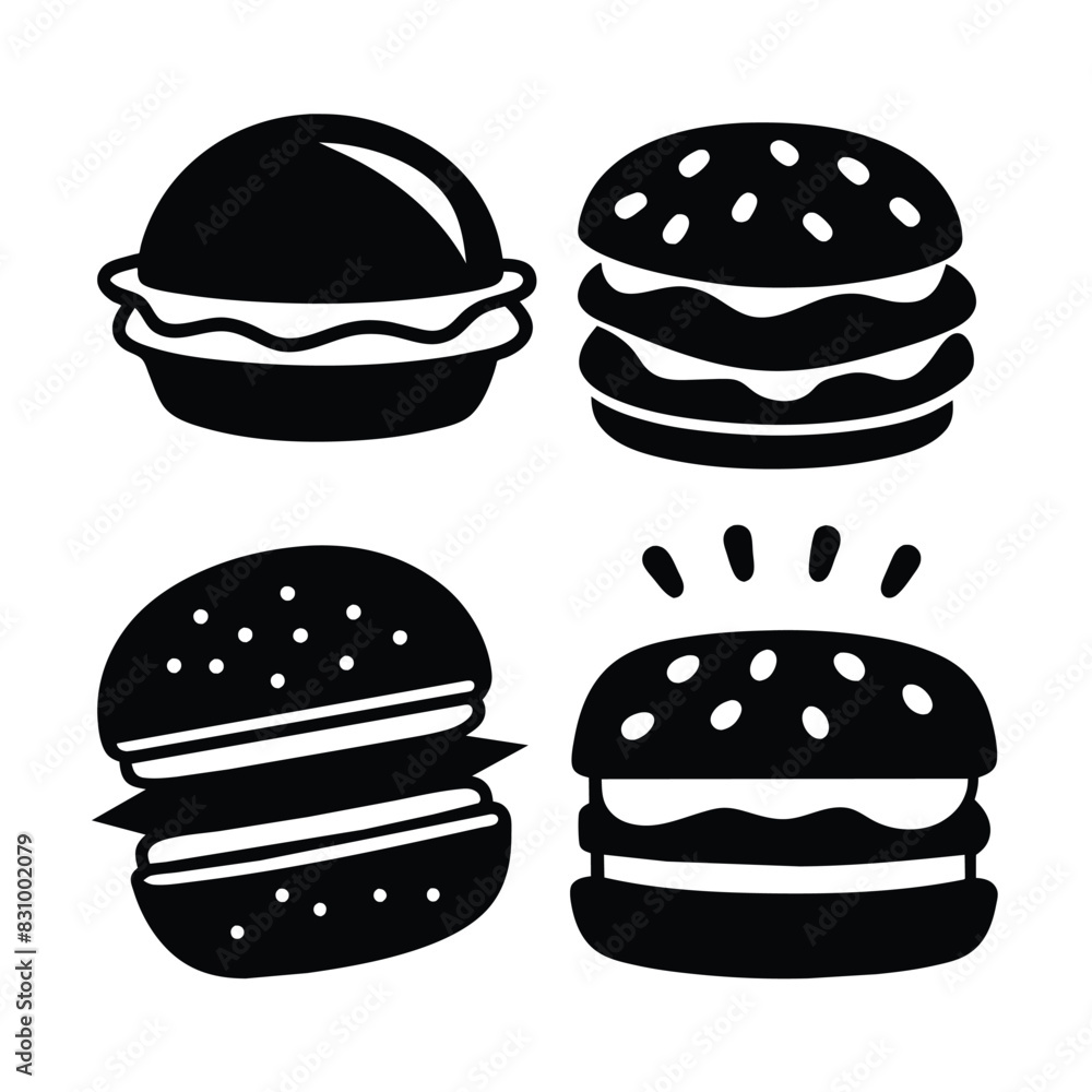 Set of Burger fast food concept hand drawn sketch vector illustration ...