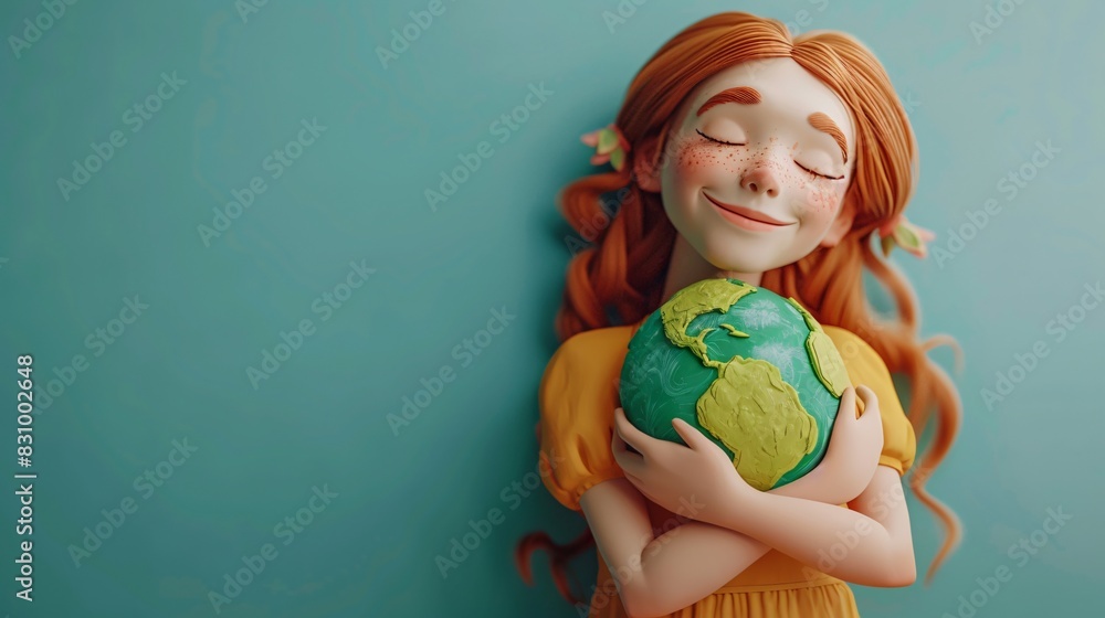 Illustration of a peaceful girl hugging a globe, symbolizing love and care for Earth. Promoting environmental harmony and connection with nature. Illustration of a peaceful girl hugging a globe, symbolizing love and care for Earth. Promoting environmental harmony and connection with nature.