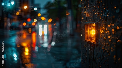 A street light is lit up in the rain © Vilayat