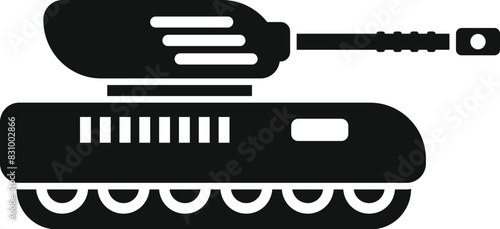 Bold, simple silhouette of a military tank, ideal for icons and militarythemed designs