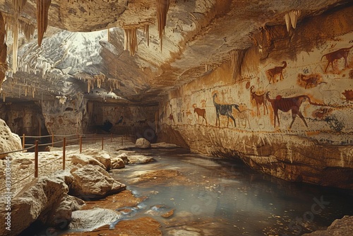 A virtual reconstruction of the Lascaux cave system, highlighting the extensive network of chambers filled with prehistoric art photo