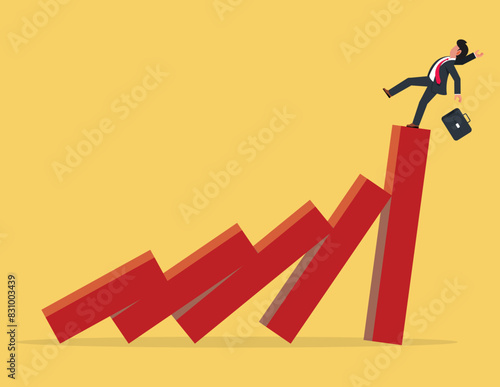 Financial crisis. Small entrepreneurs are affected by the collapse of big businesses, bankruptcy due to domino effect concept