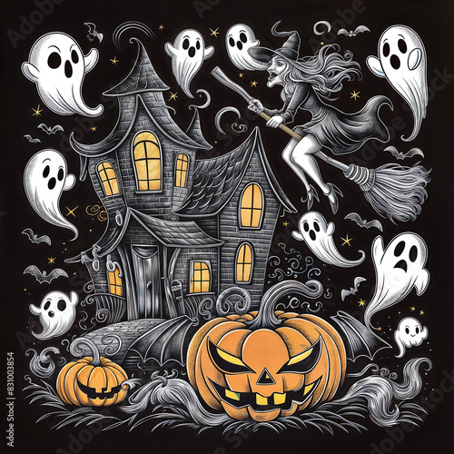 set of halloween icons black background
