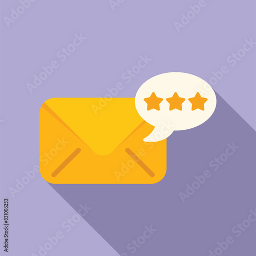 Digital illustration of an envelope with a speech bubble containing a threestar rating, indicating average customer feedback