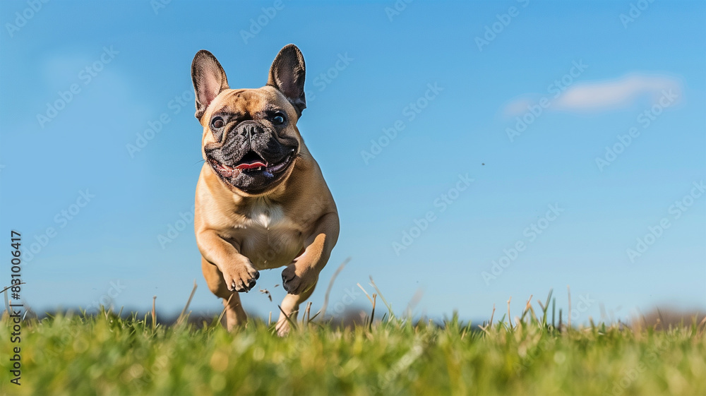 Fototapeta premium フレンチ・ブルドッグが芝生を駆け抜ける