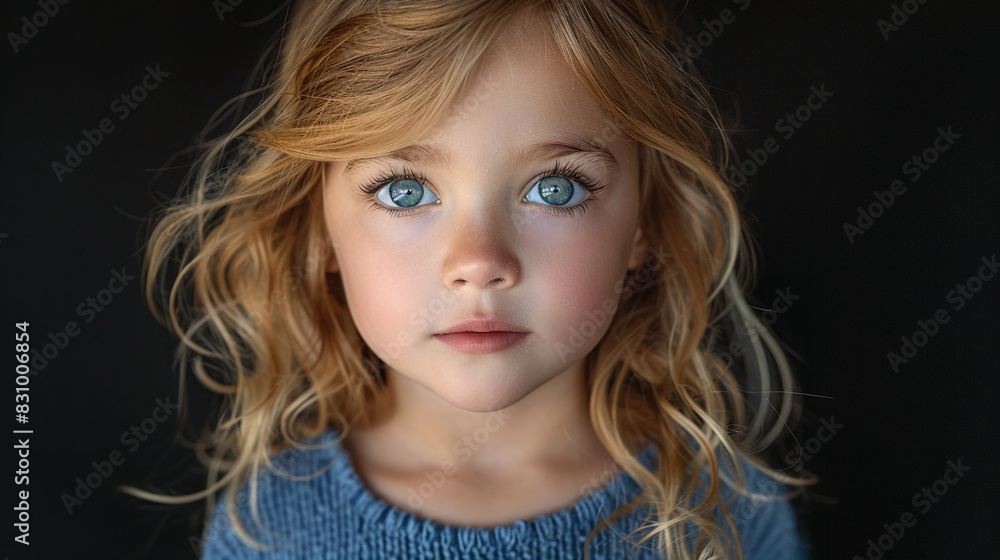 Professional studio photo portrait of a cute little girl, lovely kid with naive face, adorable baby, a child with a emotional expression, widescreen 16:9 Professional studio photo portrait of a cute little girl, lovely kid with naive face, adorable baby, a child with a emotional expression, widescreen 16:9