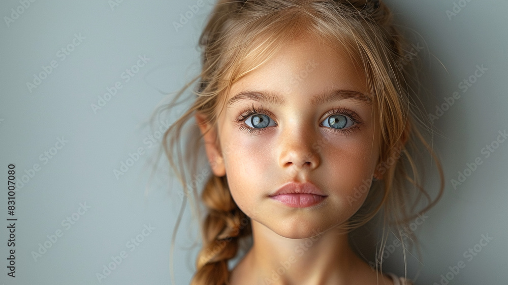 Professional studio photo portrait of a cute little girl, lovely kid with naive face, adorable baby, a child with a emotional expression, widescreen 16:9 Professional studio photo portrait of a cute little girl, lovely kid with naive face, adorable baby, a child with a emotional expression, widescreen 16:9