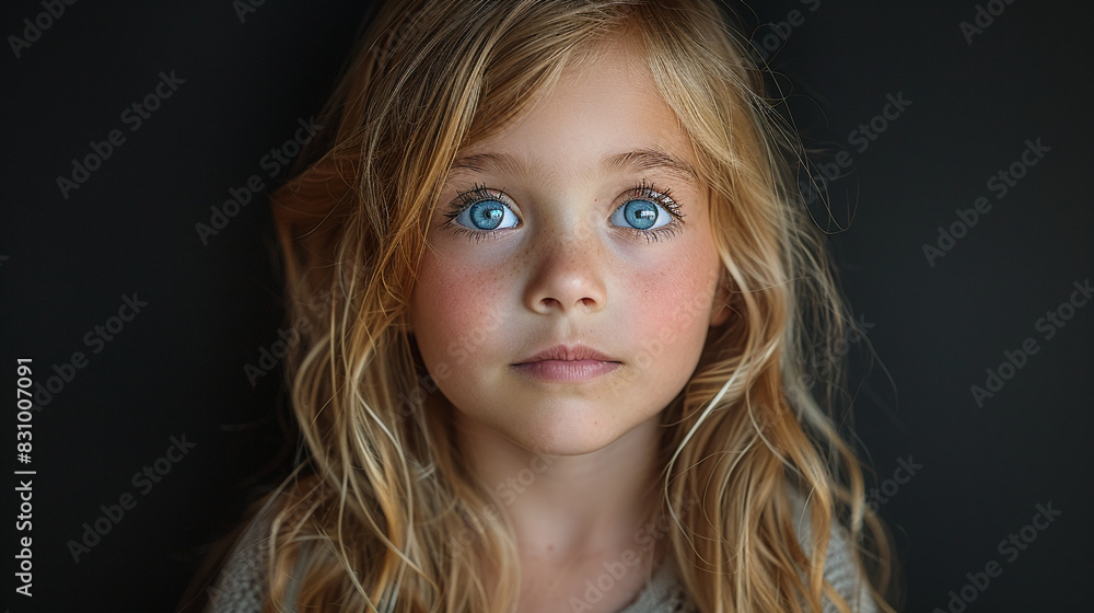 Professional studio photo portrait of a cute little girl, lovely kid with naive face, adorable baby, a child with a emotional expression, widescreen 16:9 Professional studio photo portrait of a cute little girl, lovely kid with naive face, adorable baby, a child with a emotional expression, widescreen 16:9