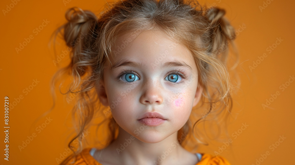 Professional studio photo portrait of a cute little girl, lovely kid with naive face, adorable baby, a child with a emotional expression, widescreen 16:9 Professional studio photo portrait of a cute little girl, lovely kid with naive face, adorable baby, a child with a emotional expression, widescreen 16:9