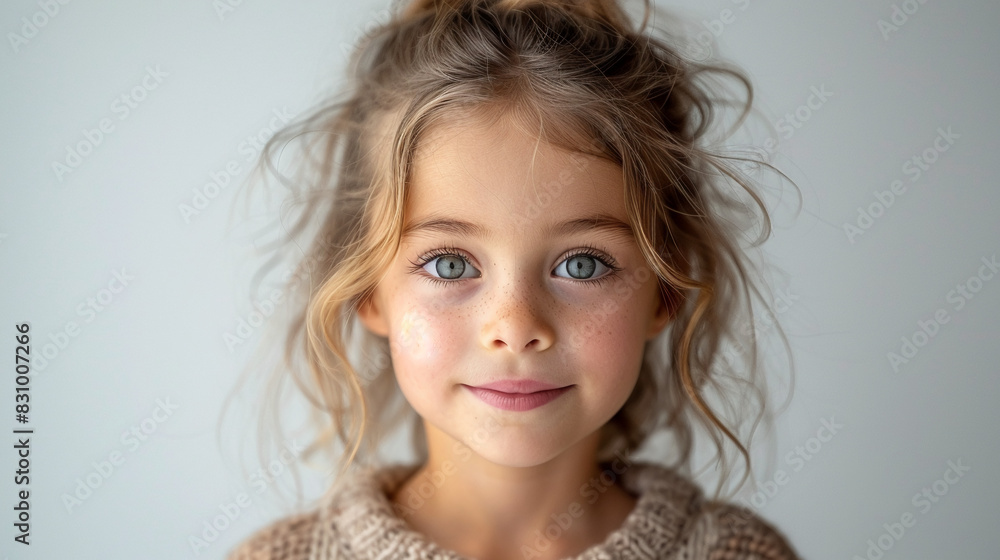 Professional studio photo portrait of a cute little girl, lovely kid with naive face, adorable baby, a child with a emotional expression, widescreen 16:9 Professional studio photo portrait of a cute little girl, lovely kid with naive face, adorable baby, a child with a emotional expression, widescreen 16:9