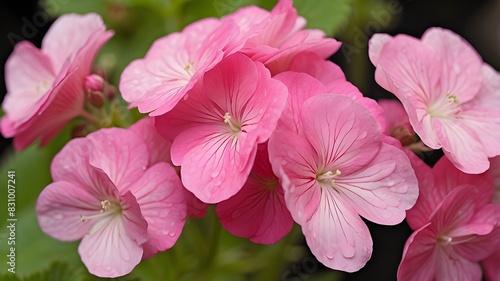 A close-up of the pink geranium flowers