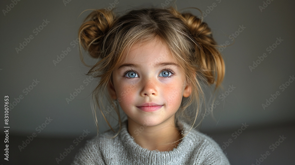 Professional studio photo portrait of a cute little girl, lovely kid with naive face, adorable baby, a child with a emotional expression, widescreen 16:9 Professional studio photo portrait of a cute little girl, lovely kid with naive face, adorable baby, a child with a emotional expression, widescreen 16:9