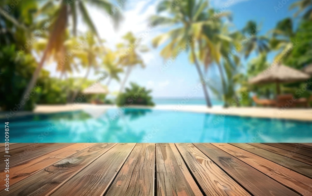 Fototapeta premium Tropical Resort View from Wooden Deck