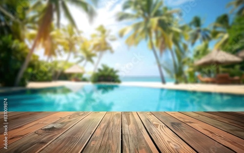 Tropical Resort View from Wooden Deck