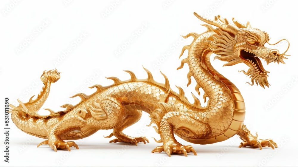 Golden dragon statue isolated on white Golden dragon statue isolated on white