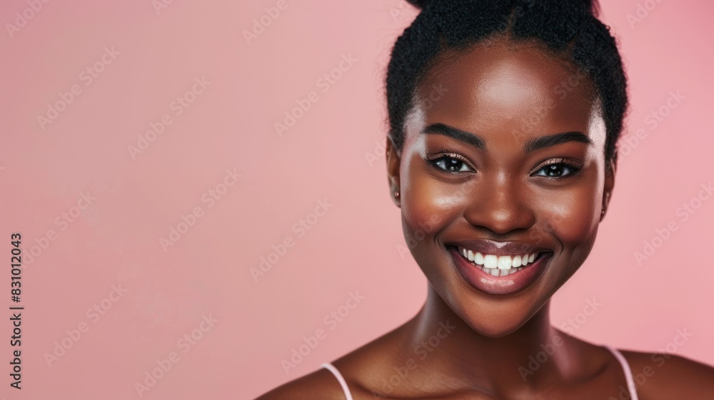 Black woman with a smile in a studio for creative, art, and culture. Black woman with a smile in a studio for creative, art, and culture.