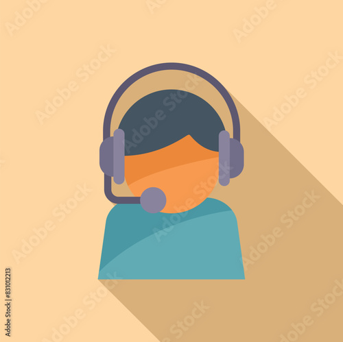 Flat design icon of a person with headset, representing customer support