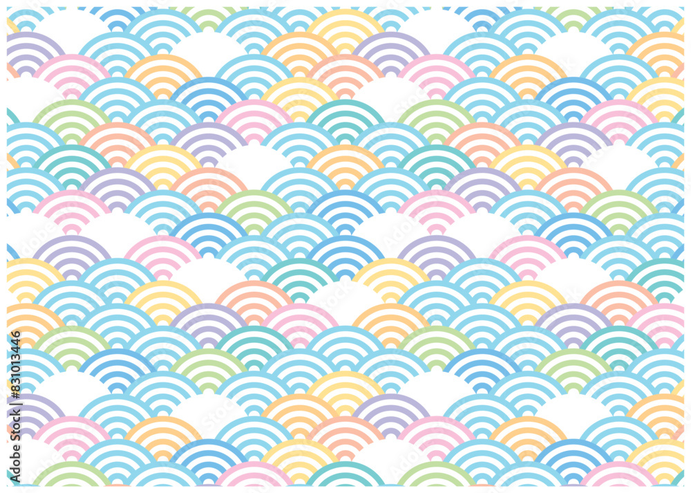 Fototapeta premium カラフルな青海波のシームレスパターン 和柄 背景