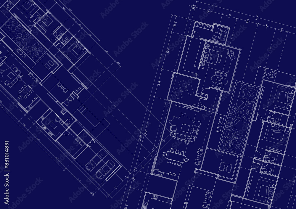 Floor plan designed building on the drawing. Floor plan designed building on the drawing.