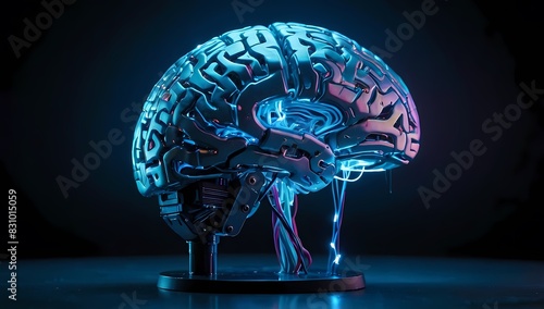A brain with electric currents, 3D brain, A brain with lightning currents of electricity.