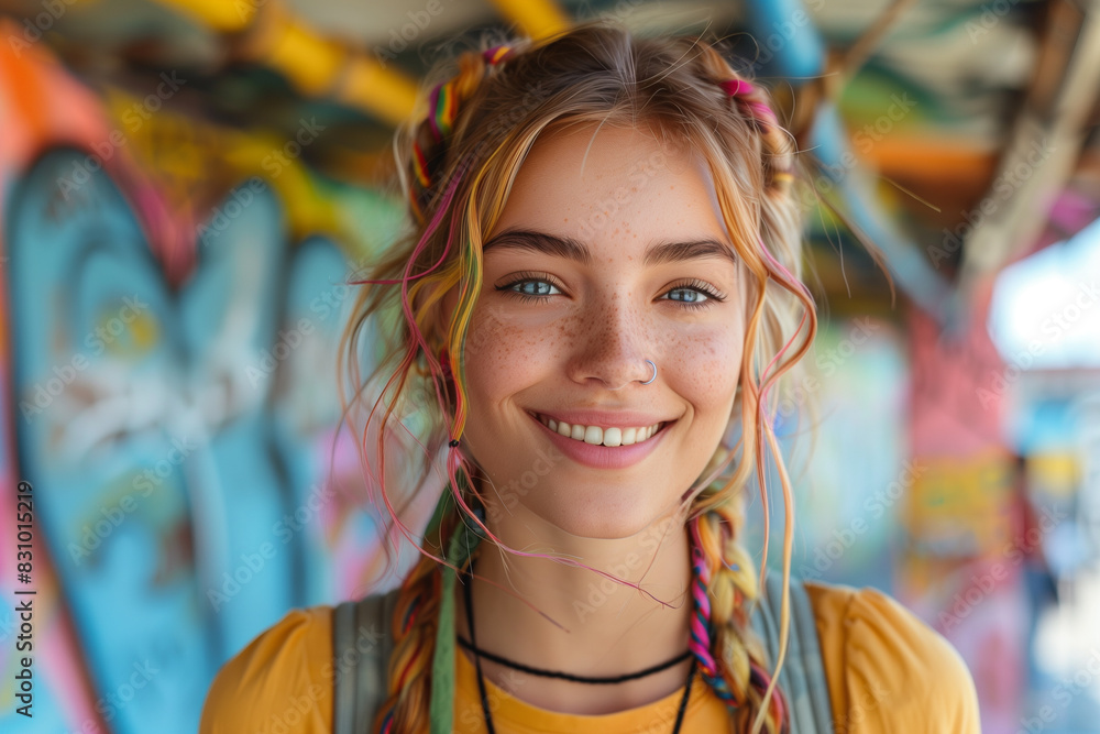 A young woman with braids smiling directly at the camera