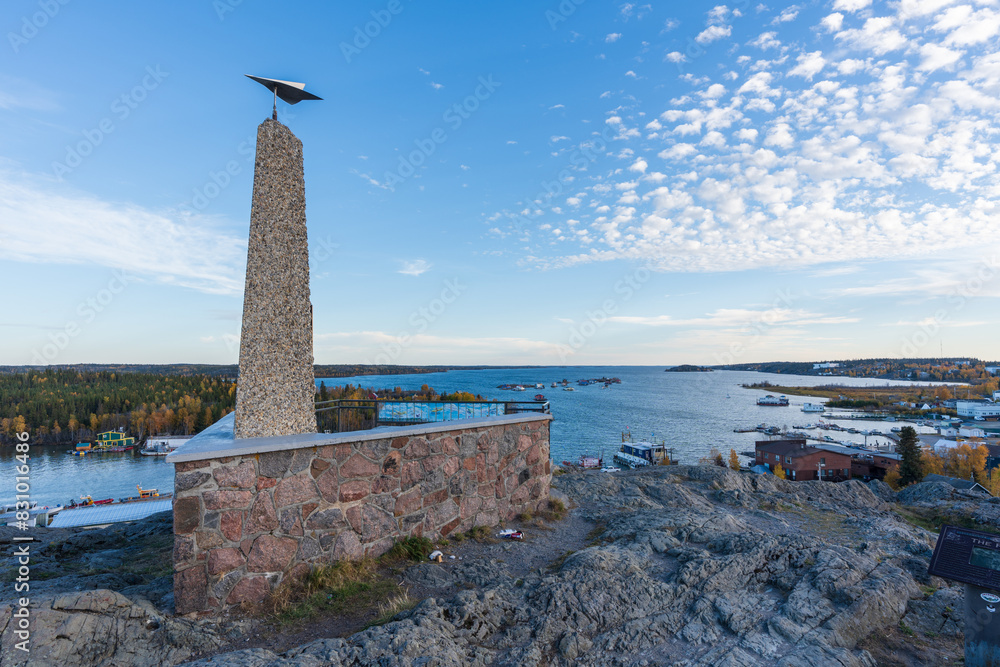 Fototapeta premium Yellowknife, Northwest Territories, Canada - September 23 2022 : Bush Pilots Monument, rests atop 