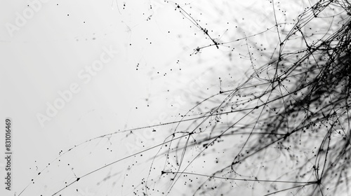 Black and white fibers on a background of white