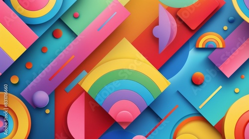 An LGBTQ-themed wallpaper, geometric shapes and symbols, bold and colorful. Crisp lines and clear shapes. Background of pastel colors. Balanced lighting with subtle highlights and shadows. Created photo