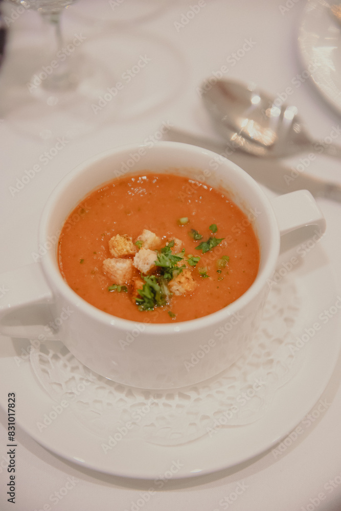 tomato soup with croutons a restaurant on a wedding tomato soup with croutons a restaurant on a wedding